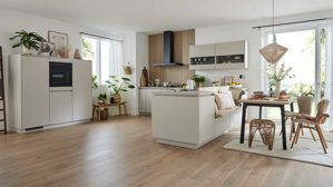 Einbauküche culineo® aus Holz in Beige Culineo® Einbauküche C945 mit beko Einbaugeräten Sand - Stellfläche ca. 377 x 300 cm