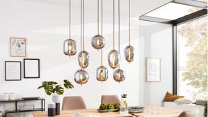 Pendelleuchte Interliving aus Glas in Grau Interliving Leuchten Serie 9334 - Hängeleuchte Rauchglas & schwarzes Metall – Länge ca. 102 cm