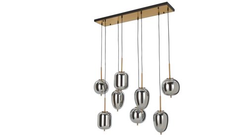 Pendelleuchte Interliving aus Glas in Grau Interliving Leuchten Serie 9334 - Hängeleuchte Rauchglas & schwarzes Metall – Länge ca. 102 cm