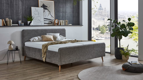 Polsterbett Sun garden | 162739 aus Stoff in Grau Polsterbettgestell Salida grauer Bezug & Holzfüße - Liegefläche ca. 140 x 200 cm