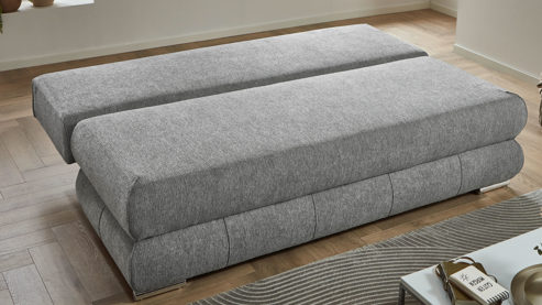 Schlafsofa Sun garden | 162739 aus Stoff in Hellgrau Schlafsofa Borna silberfarbener Chenille-Bezug & Edelstahl - Breite ca. 199 cm