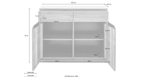 Kommode Mca direkt aus Holz in Holzfarben Wohnprogramm Araya - Kommode Wildeiche - zwei Türen, zwei Schubladen, Breite ca. 103 cm
